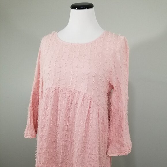 Paisley Vine Boho Chic Pink Eyelash Fringe Babydoll Mini Dress M - Picture 3 of 11